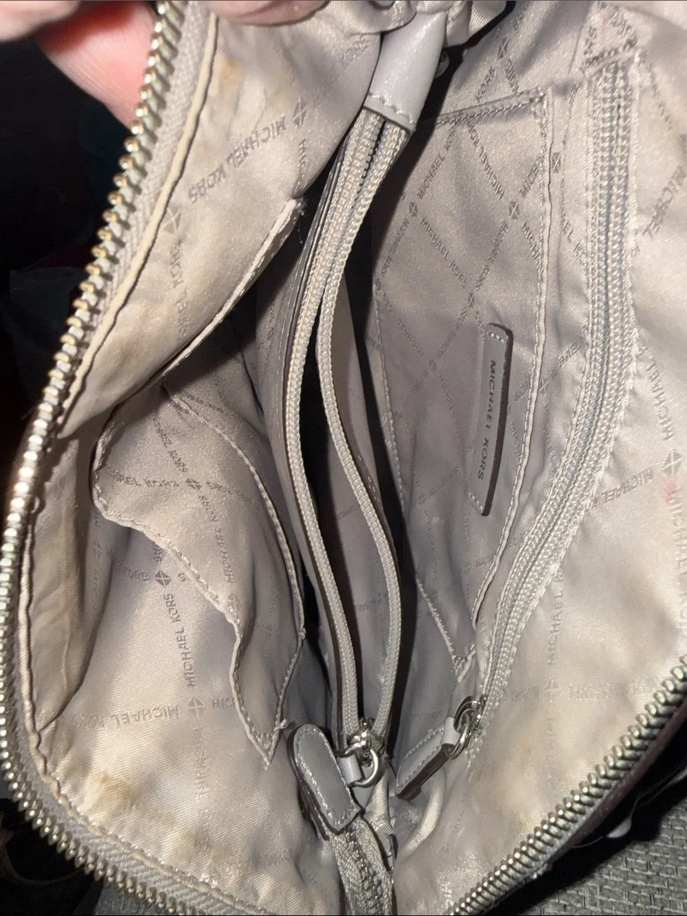 Michael Kors Gray Leather Satchel with Chain-Trim - Picture 8 of 9